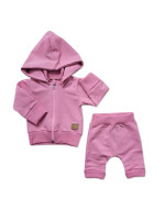 2-dielna bavlnená tepláková súprava s odopínacou kapucňou - ružová