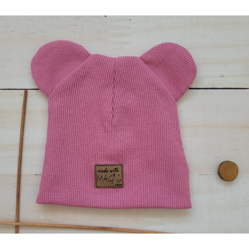 Dvojvrstvová rebrovaná čiapočka s uškami Magic - ružová, veľ. 68/74
