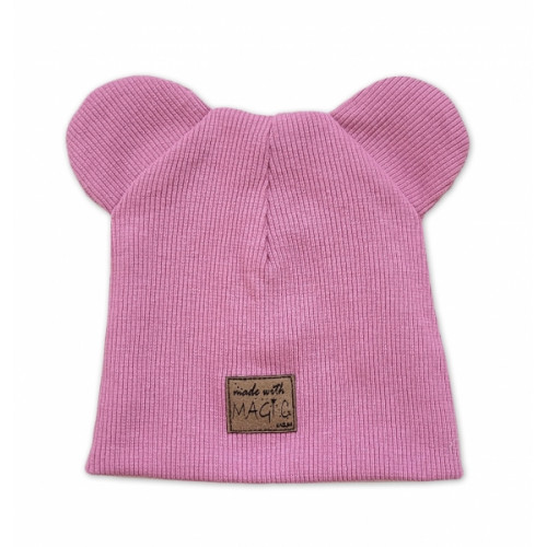 Dvojvrstvová rebrovaná čiapočka s uškami Magic - ružová, veľ. 68/74
