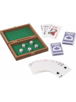 Hracie karty a kocky v drevenej krabičke