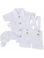 Mušelínové kraťasy s láclom, bodýčko, čiapočka, motýlik 4D sada, Z&Z, biela/biela