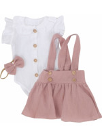 Mušelínová suknička s lacnom, bodýčko a čelenka, 3D sada, biela/staroružová