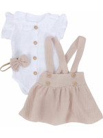 Mušelínová suknička s lacnom, bodýčko a čelenka, 3D sada, biela/béžová