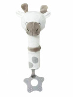 Plyšová hračka s pískatkom a hryzátkom Žirafka, 17 cm - šedá, biela