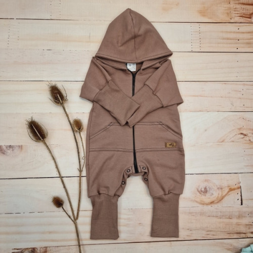 Detský teplákový overal s predĺženými nápletmi, čokoláda, veľ.  74
