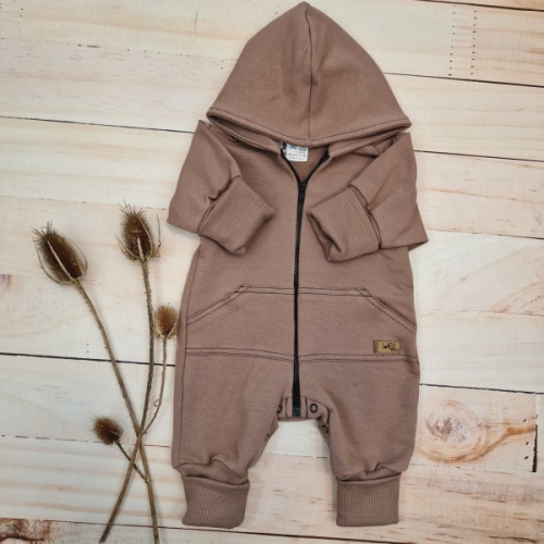 Detský teplákový overal s predĺženými nápletmi, čokoláda, veľ.  80