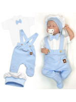 Súprava Gentleman 3D, body kr. rukáv, polodupačky s lacnom + čiapočka,modrá/biela, 68