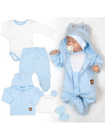 Rebrovaná sada, Star 5D, body, polodup., kabátik, čiapka, rukavice - modrá, biela, 68