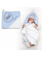 Detská termoosuška s kapucňou Made with Love 80 x 80 cm - biela/modrá