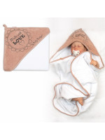 Detská termoosuška s kapucňou Made with Love 80 x 80 cm - biela/béžová,mocca