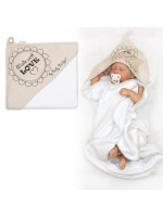 Detská termoosuška s kapucňou Made with Love 80 x 80 cm - bílá/cappucino