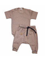 Rebrovaná súprava body kr. rukáv + tepláčky Magic, bavlna, čokoládová