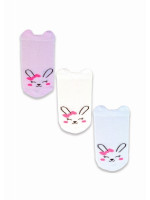 Dojčenské ponožky, 3 páry, Zajačik, biela/ružová/ecru, veľ. 12-18 m