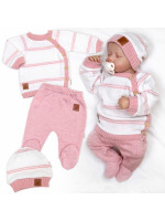 Pletená sada pre bábätko s jemným prúžkom 3D, lux - ružová, biela, veľ. 62