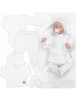 Rebrovaná sada, Star 5D, body, polodupačky, kabátik, čiapka, rukavice - biela, 68