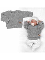Rastúci oversize pletený svetrík pre bábätko, sivý, veľ. 68/74