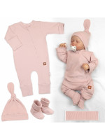 Rastúci rebrovaný overálek, čiapočka a topánočky, 3D, Nature - púdrovo ružová