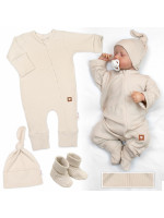 Rastúci rebrovaný overálek, čiapočka a topánočky, 3D, Nature - sv. béžová, veľ. 74/80