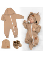Rastúci teplákový overal pre bábätko, čiapky, topánky, 3D, Nature - karamelová, veľ. 68/74