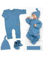 Rastúci rebrovaný overálek, čiapočka a topánočky, 3D, Nature - jeans, vel. 86/92