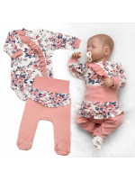 Bavlnená sada 2D, body + polodupačky Ružičky, púdrovo ružová, veľ. 74