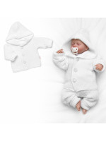 Pletený svetrík s kapucňou a gombíkmi Made with Love, biely