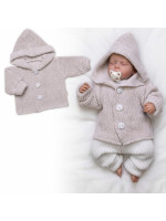 Pletený svetrík s kapucňou a gombíkmi Made with Love, béžový melírok