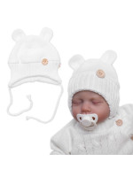 Pletená čiapka s uškami na zaväzovanie Made with Love, biela, veľ. 80/86