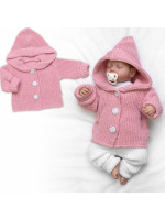 Pletený svetrík s kapucňou a gombíkmi Made with Love, ružový, veľ. 68/74