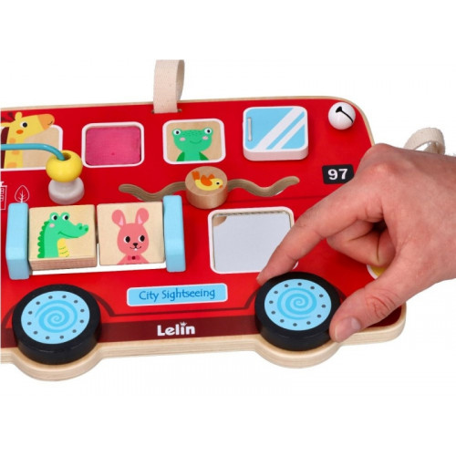 Edukačná motorická drevená tabuľa - autobus