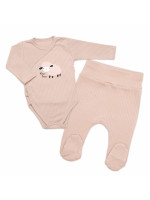 Zavinovacie, rebrované dojčenské body + polodupačky Ovečka 2D, béžová, veľ. 62