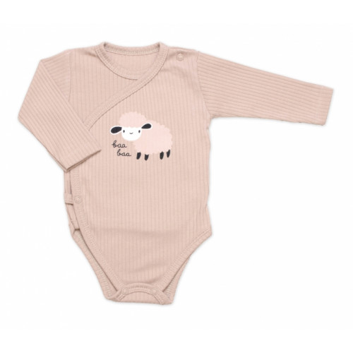 Zavinovacie, rebrované dojčenské body + polodupačky Ovečka 2D, béžová, veľ. 62