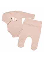 Zavinovacie, rebrované dojčenské body + polodupačky Ovečka 2D, béžová