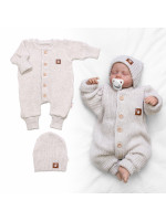 Rastúci pletený overálok + čiapočka Star, béžový melírok