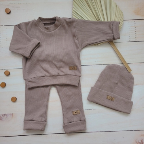 Rebrovaná rastúca 3D sada, bavlna, Lovely One, čokoládová, veľ. 80/86