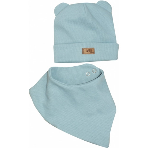 Dvojvrstvová rebrovaná čiapočka s uškami + šatka, Lovely One, morská modrá