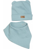 Dvojvrstvová rebrovaná čiapočka s uškami + šatka, Lovely One, morská modrá, veľ. 80/86