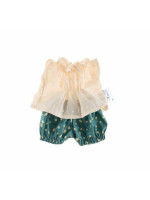 Oblečky pre bábiky, tunika a kraťasky, Bodky - ecru/zelená