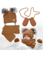 Detská sada, zimná čiapka so šálom + rukavičky 3D, Teddy Bear - hnedá