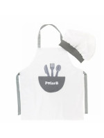 Kuchárska sada, zástera + čiapka Kuchtík, biela/sivá