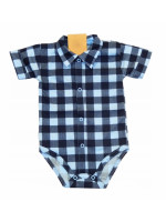 Dojčenské body, košeľa kr. rukáv zapínanie uprostred Kárko, modrá/čierna