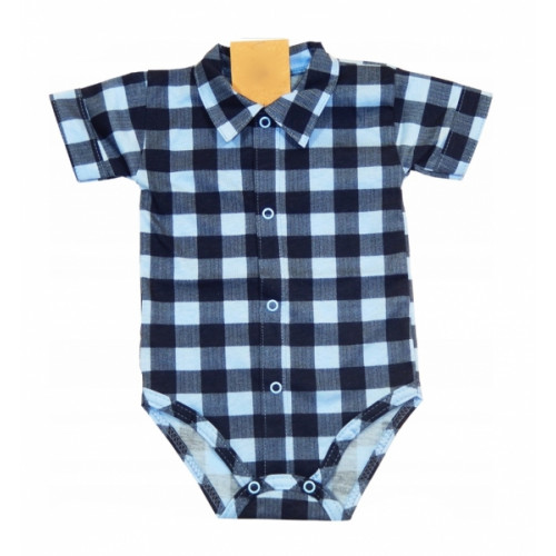 Dojčenské body, košeľa kr. rukáv zapínanie uprostred Kárko, modrá/čierna