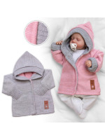 Rastúci obojstranný svetrík s kapucňou Hand Made, ružová-sivá, veľ. 80/86