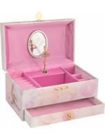Hracia skrinka/šperkovnica so šuplíkom Labutie jazero, svetlo ružová