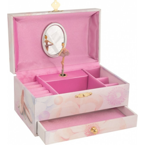 Hracia skrinka/šperkovnica so šuplíkom Labutie jazero, svetlo ružová