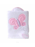 Obojstranná chlpáčková dečka s vyšívkou 75 x 90 cm, Motýlik, biela/ružová