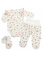 Bavlnená 3D sada, zavinovacie body, polodupačky + rukavičky, Amélia, biela/ružová, veľ. 62