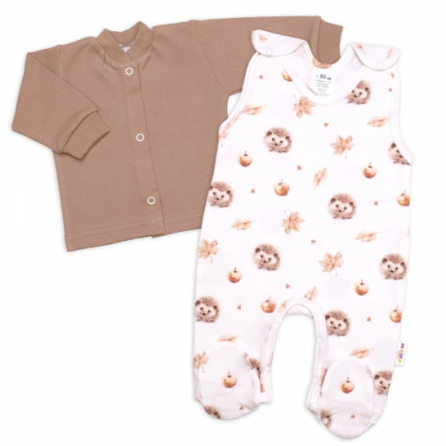 Dojčenské dupačky s košieľkou, bavlna, Ježko, ecru/hnedá, veľ. 62