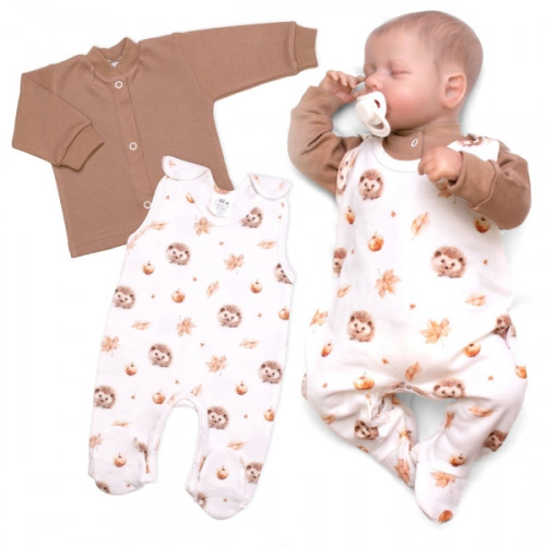 Dojčenské dupačky s košieľkou, bavlna, Ježko, ecru/hnedá, veľ. 62