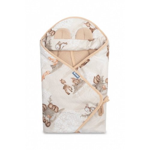 Zavinovačka 2v1 do autosedačky, kočíka, mušelín, bavlna - Zábava v lese, béžová